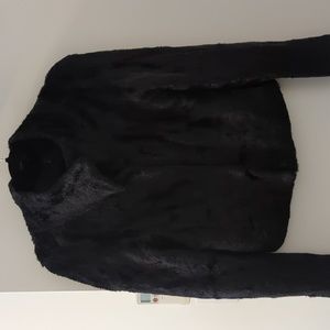Eileen Fisher faux fur jacket cropped black XXS
